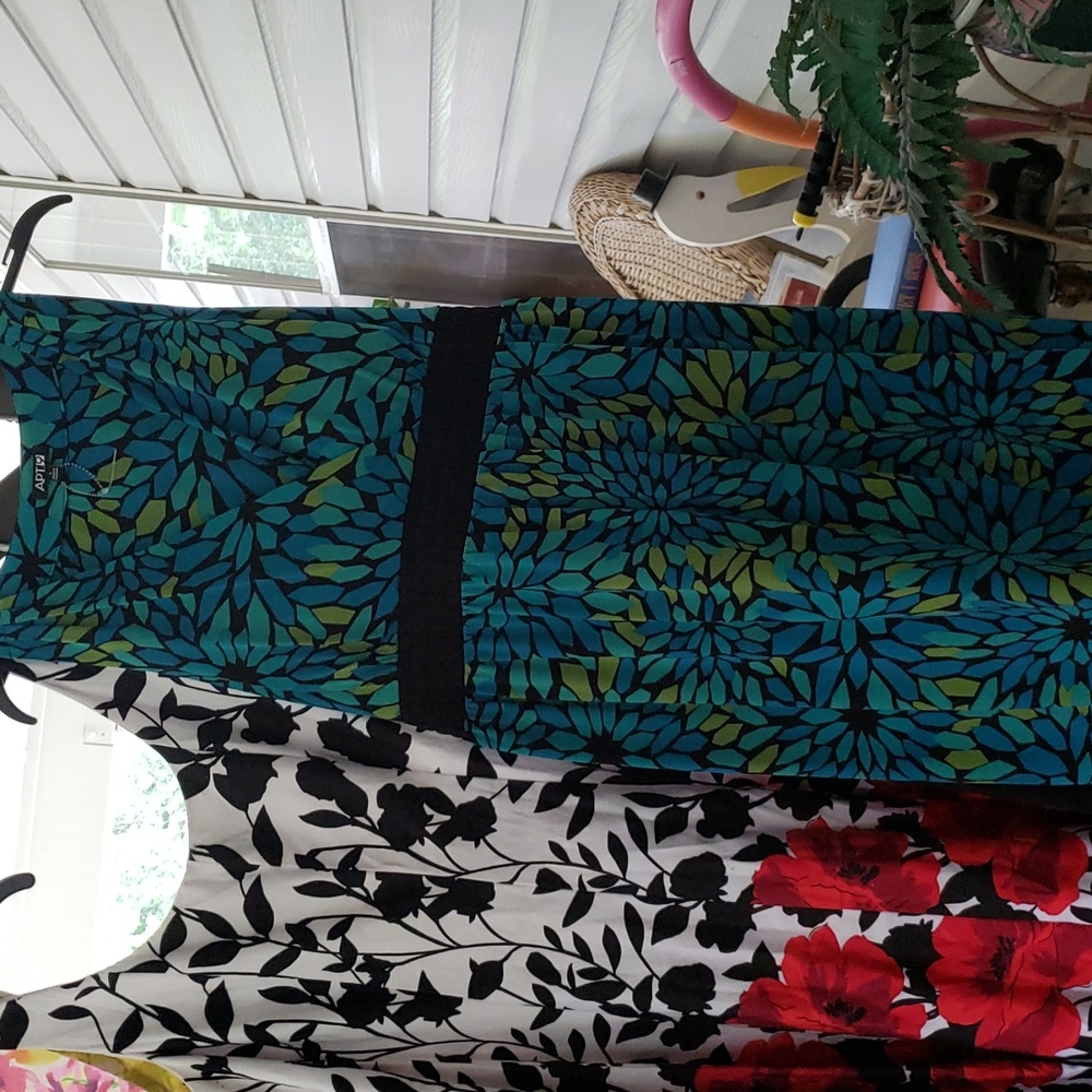 Apt 9 Dress L Large Stretch Sleeveless Blue Black Green